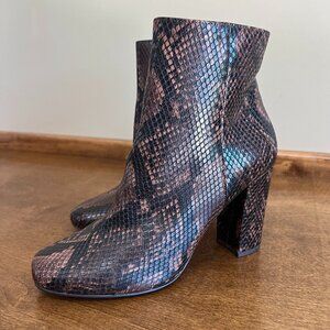 Steve Madden Brown Snakeskin Print Heeled Ankle Bootie Pixie Women's Size 7.5